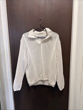 Zara Cream Open-Knit Collared Turtleneck Sweater